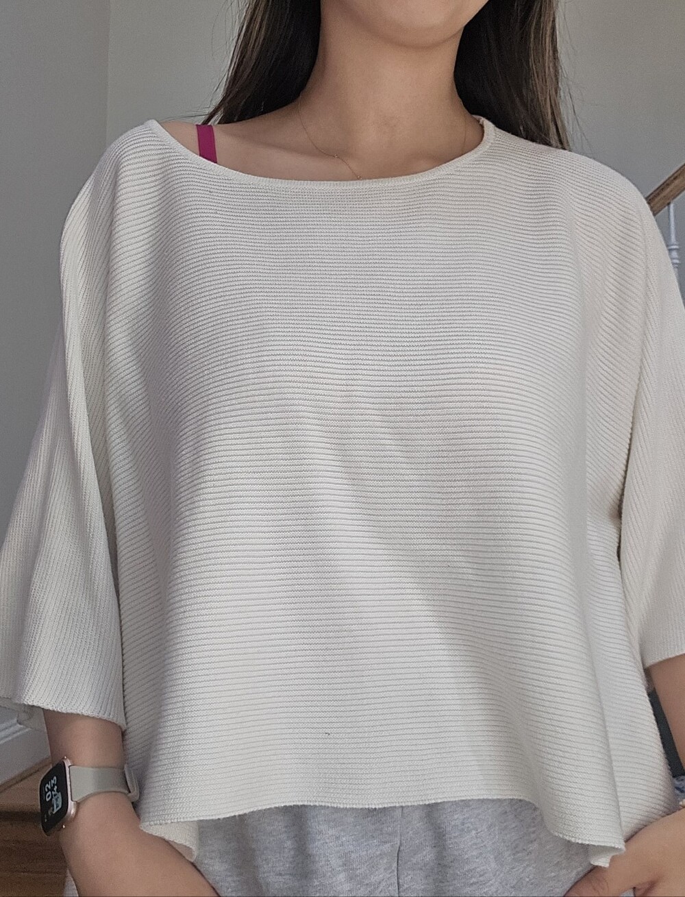 Fate White Ivory Poncho Knit sweater 3/4 Sleeves Size Small